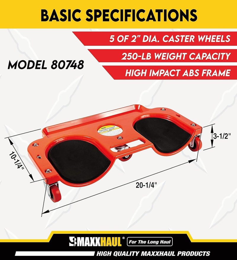 Maxworks 50916 MaxxHaul Rolling Knee Creeper/Pads ABS High Impact Frame, 5 Swivel Castors, Tool Tray Holder - Image 3
